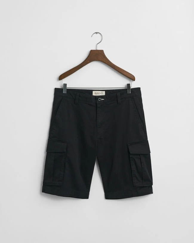 RELAXED TWILL CARGO SHORTS-BLACK