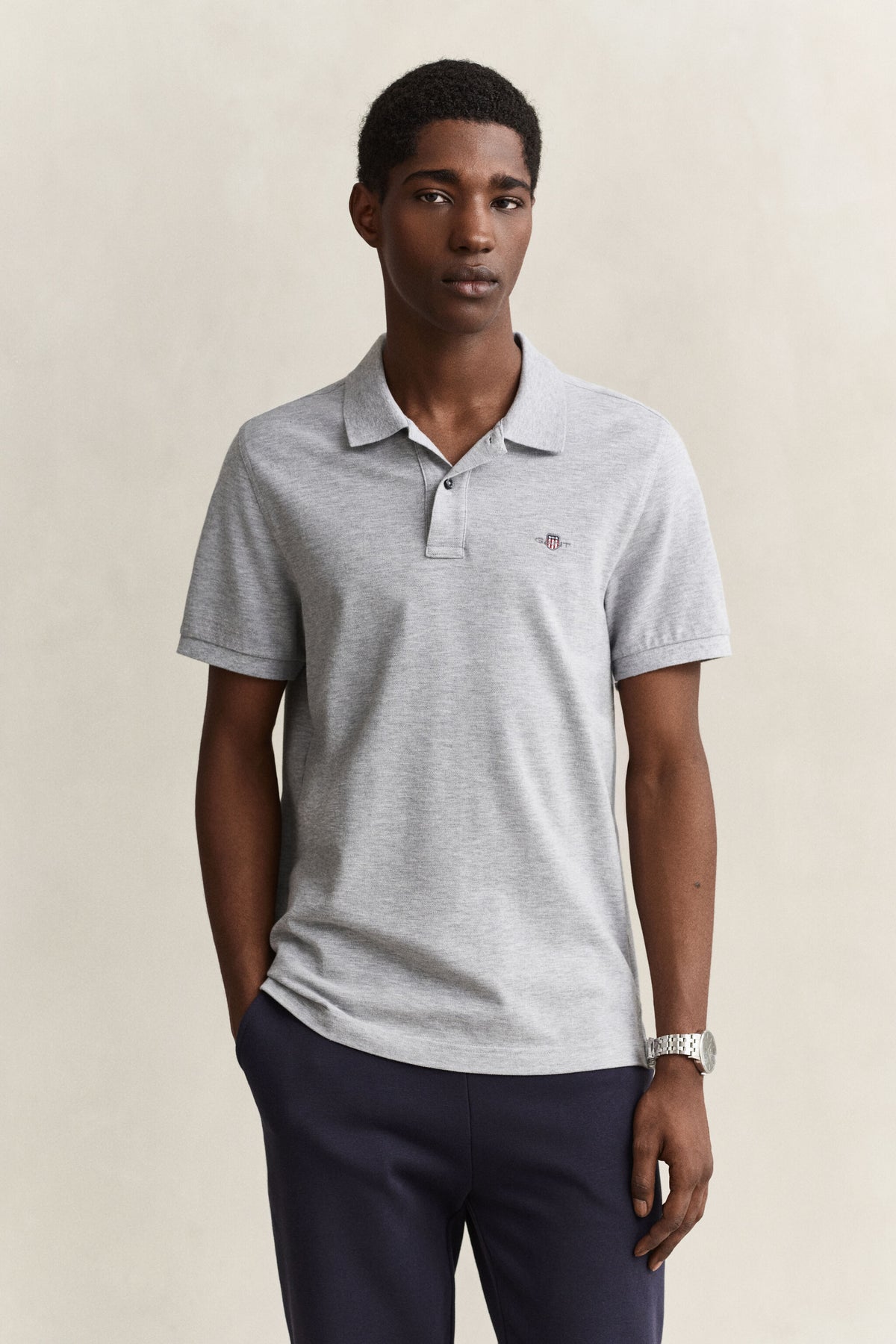 REG SHIELD SS PIQUE POLO-GREY MELANGE
