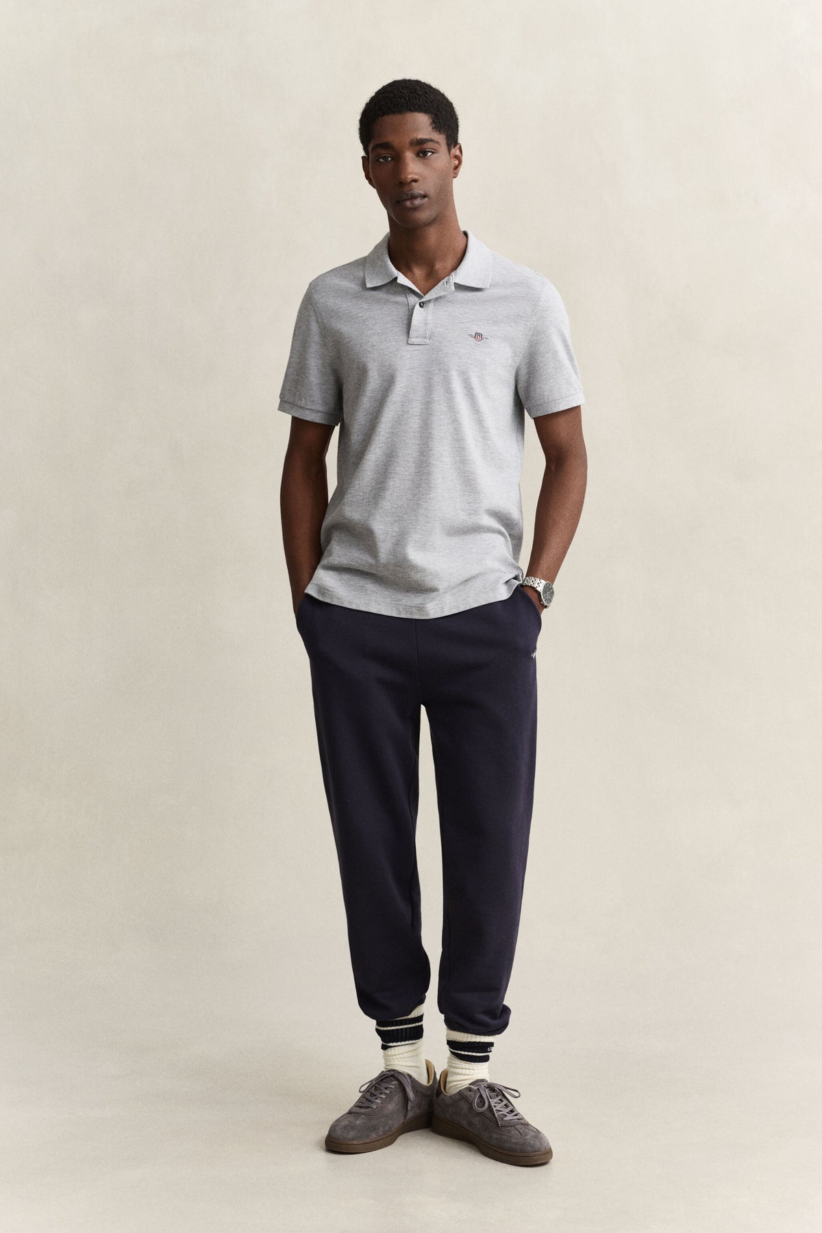 REG SHIELD SS PIQUE POLO-GREY MELANGE