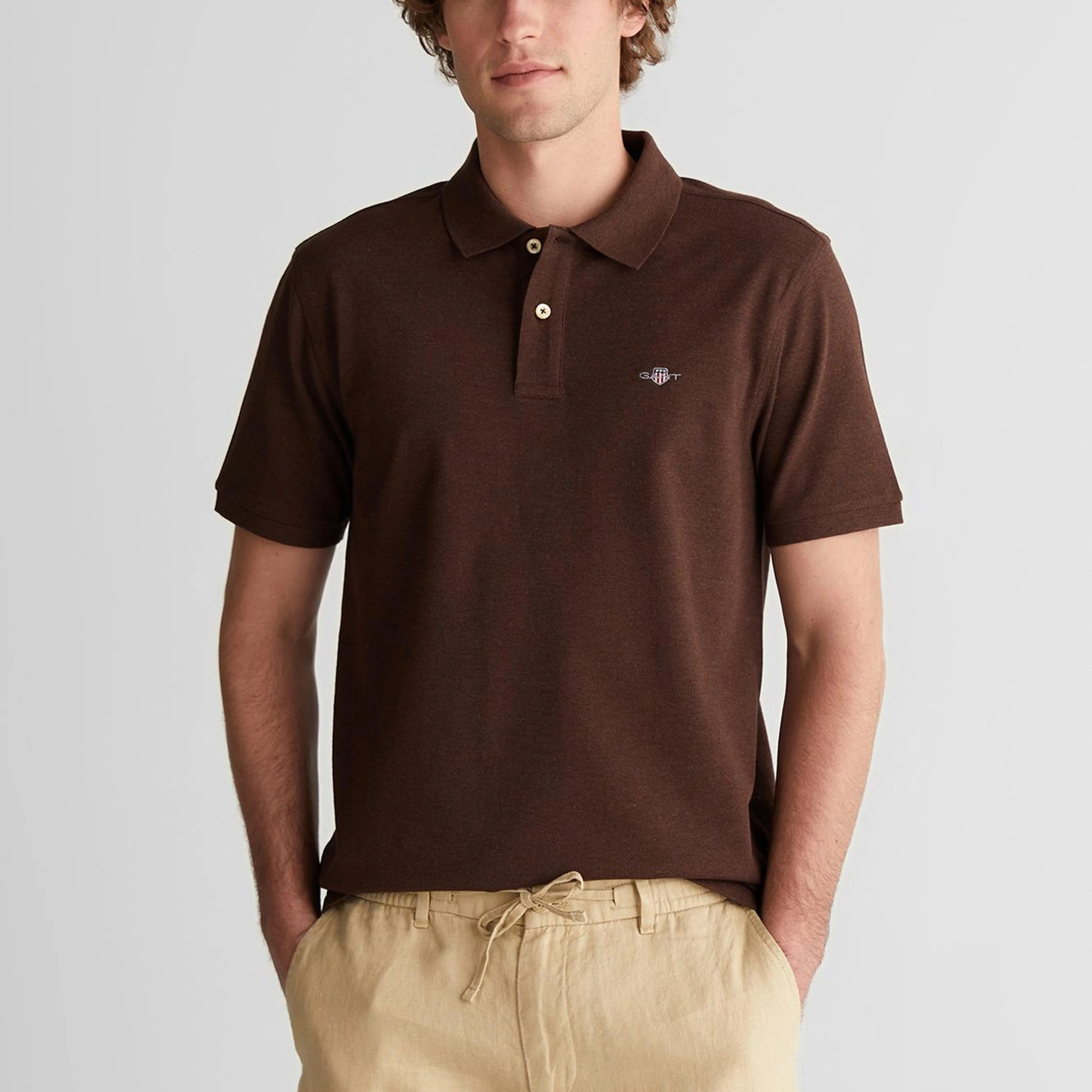 REG SHIELD SS PIQUE POLO-BROWN