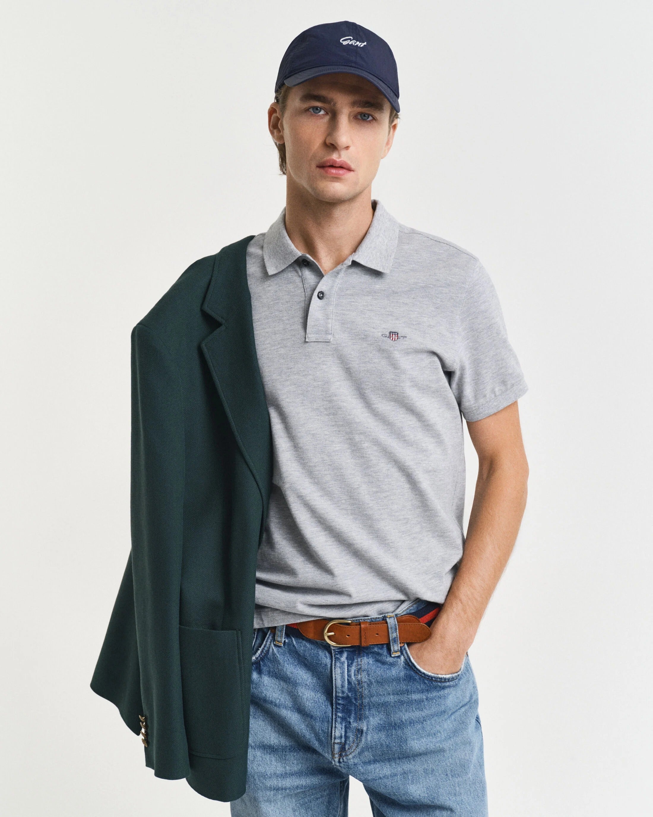 SLIM SHIELD SS PIQUE POLO-GREY MELANGE