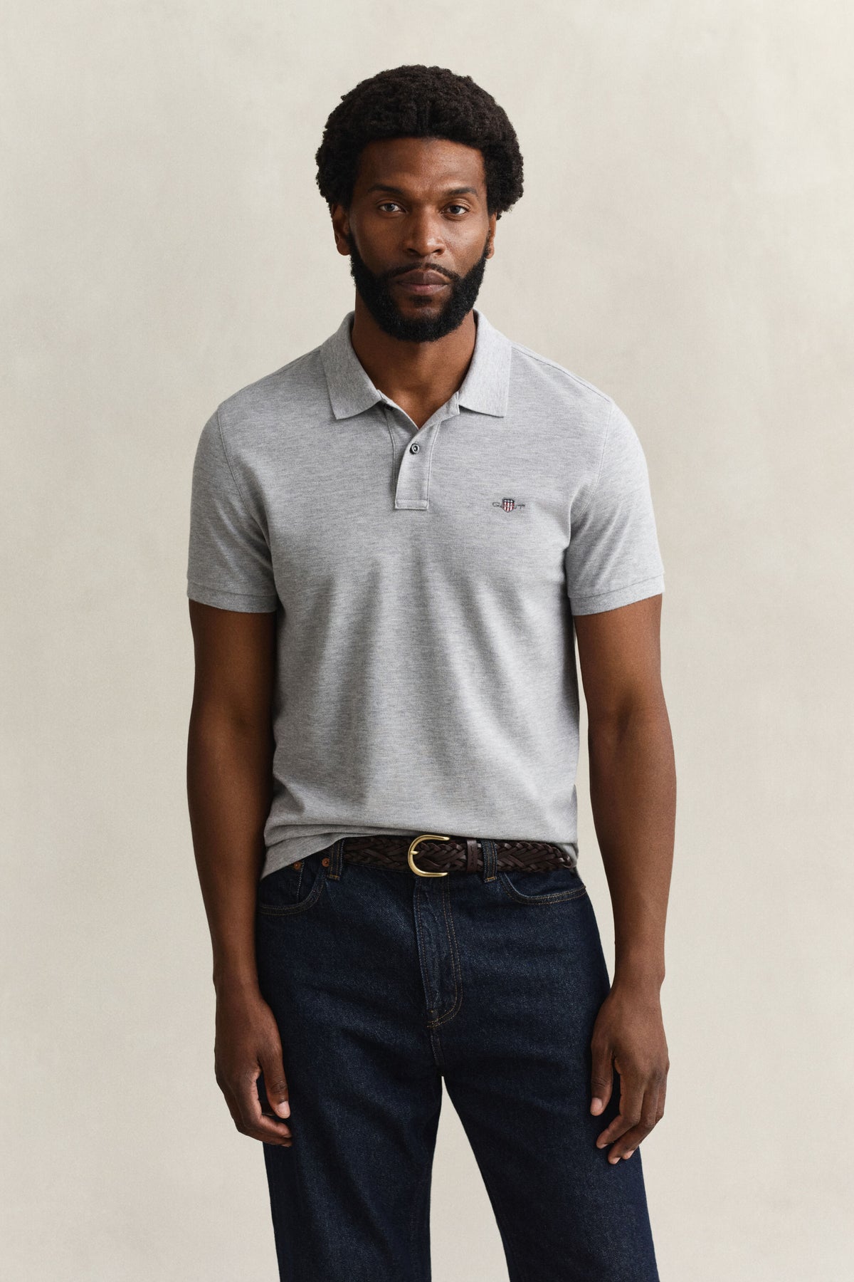 SLIM SHIELD SS PIQUE POLO-GREY MELANGE