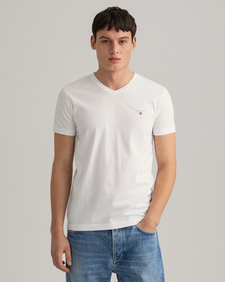 THE ORIGINAL FITTED SLIM V-NECK T-SHIRT-WHITE