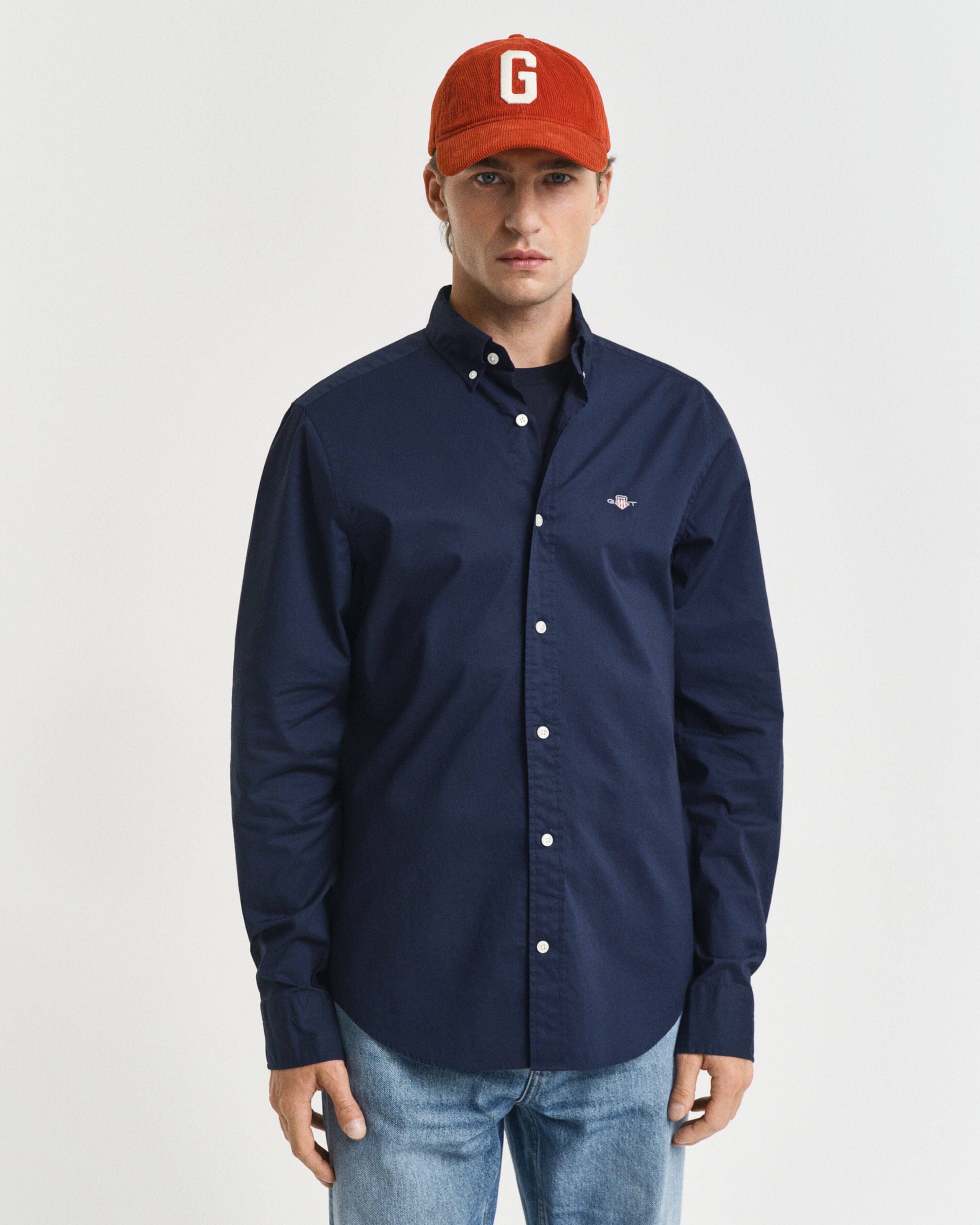 SLIM CLASSIC POPLIN SHIRT-MARINE