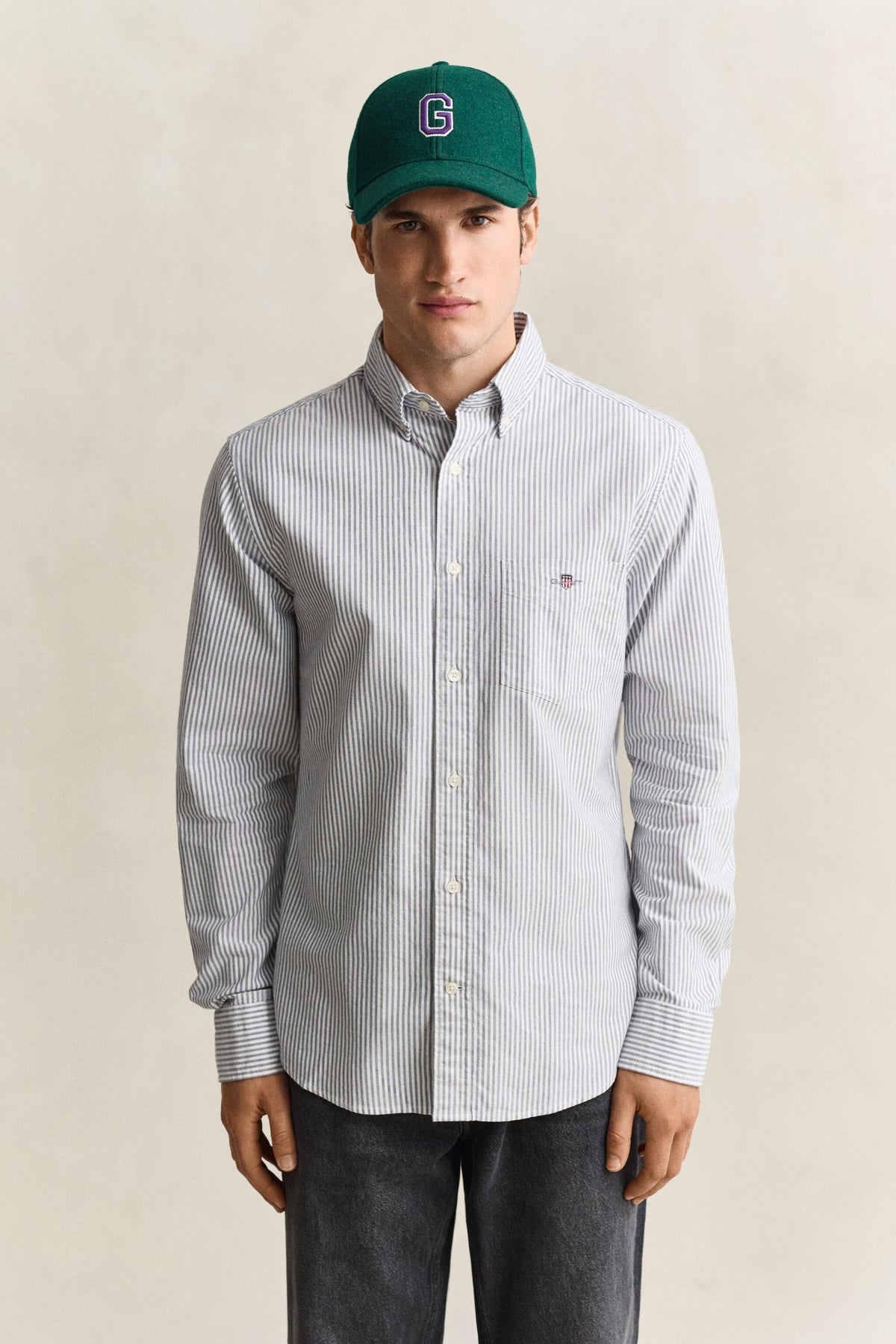 REG OXFORD BANKER STRIPE SHIRT-PERSIAN BLUE