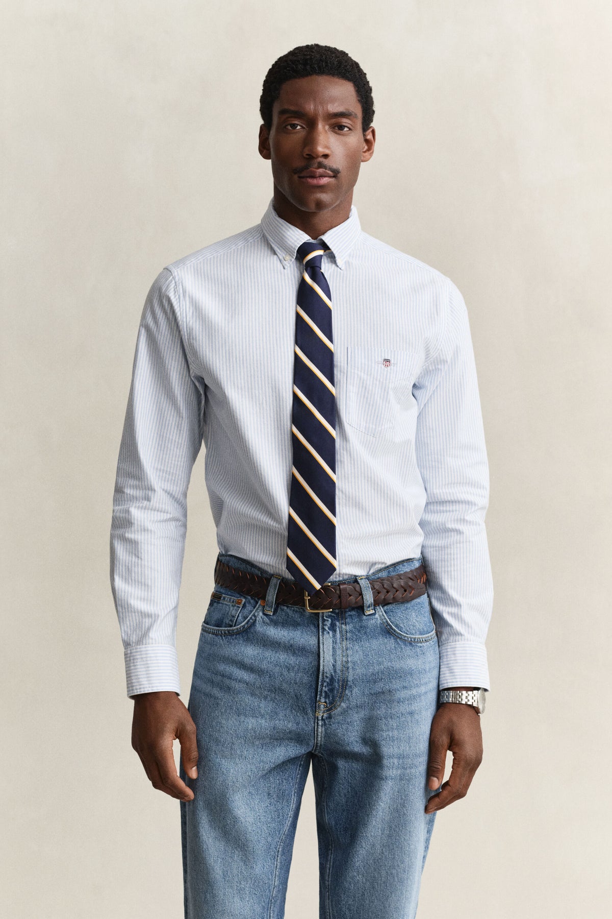 REG OXFORD BANKER STRIPE SHIRT-LIGHT BLUE