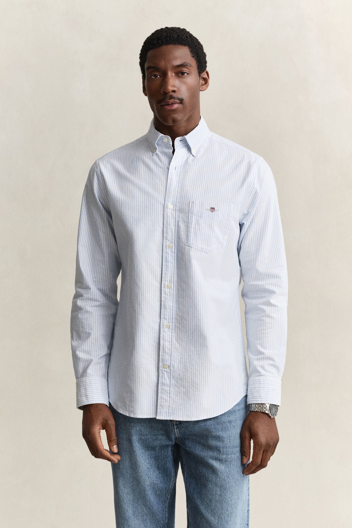REG OXFORD BANKER STRIPE SHIRT-LIGHT BLUE