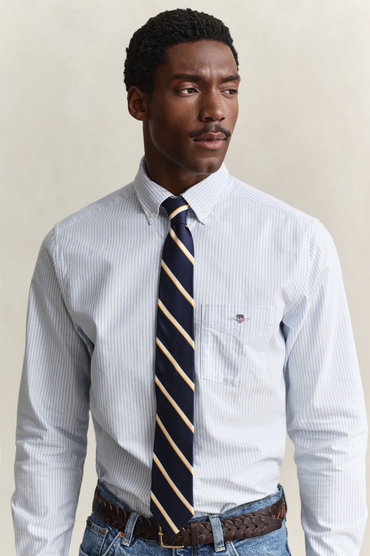 REG OXFORD BANKER STRIPE SHIRT-LIGHT BLUE