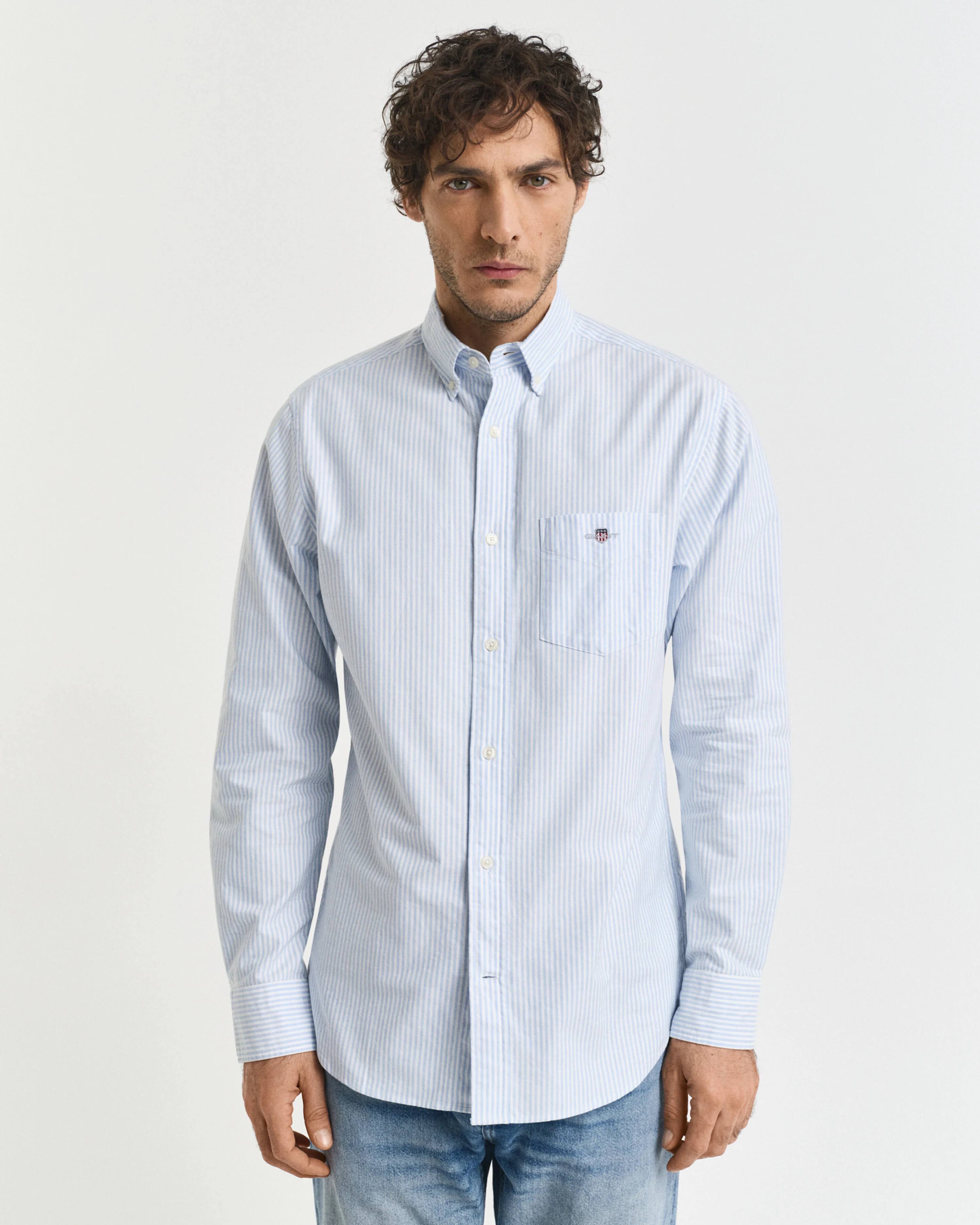 REG OXFORD BANKER STRIPE SHIRT-LIGHT BLUE