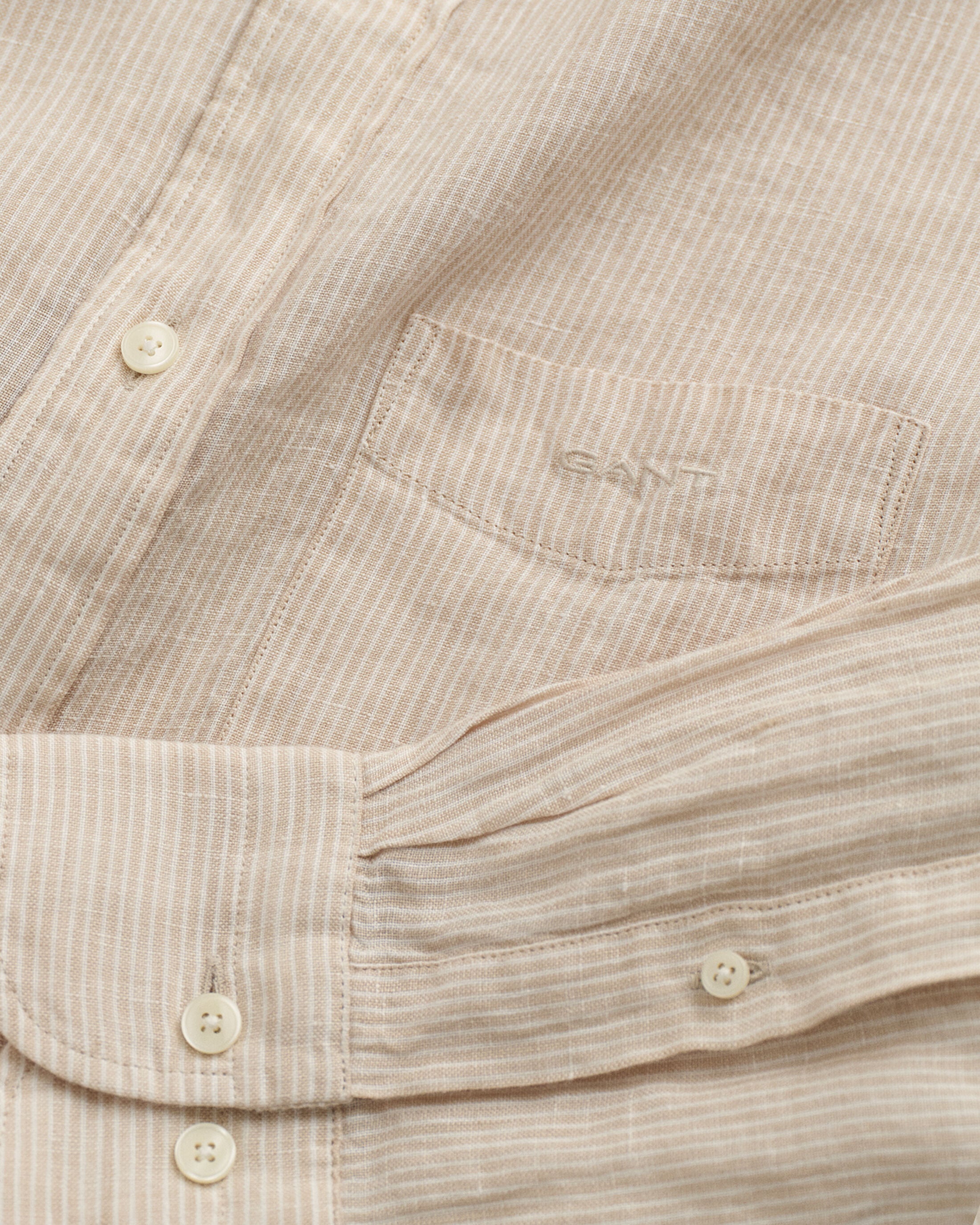 REG LINEN STRIPE SHIRT-DRY SAND