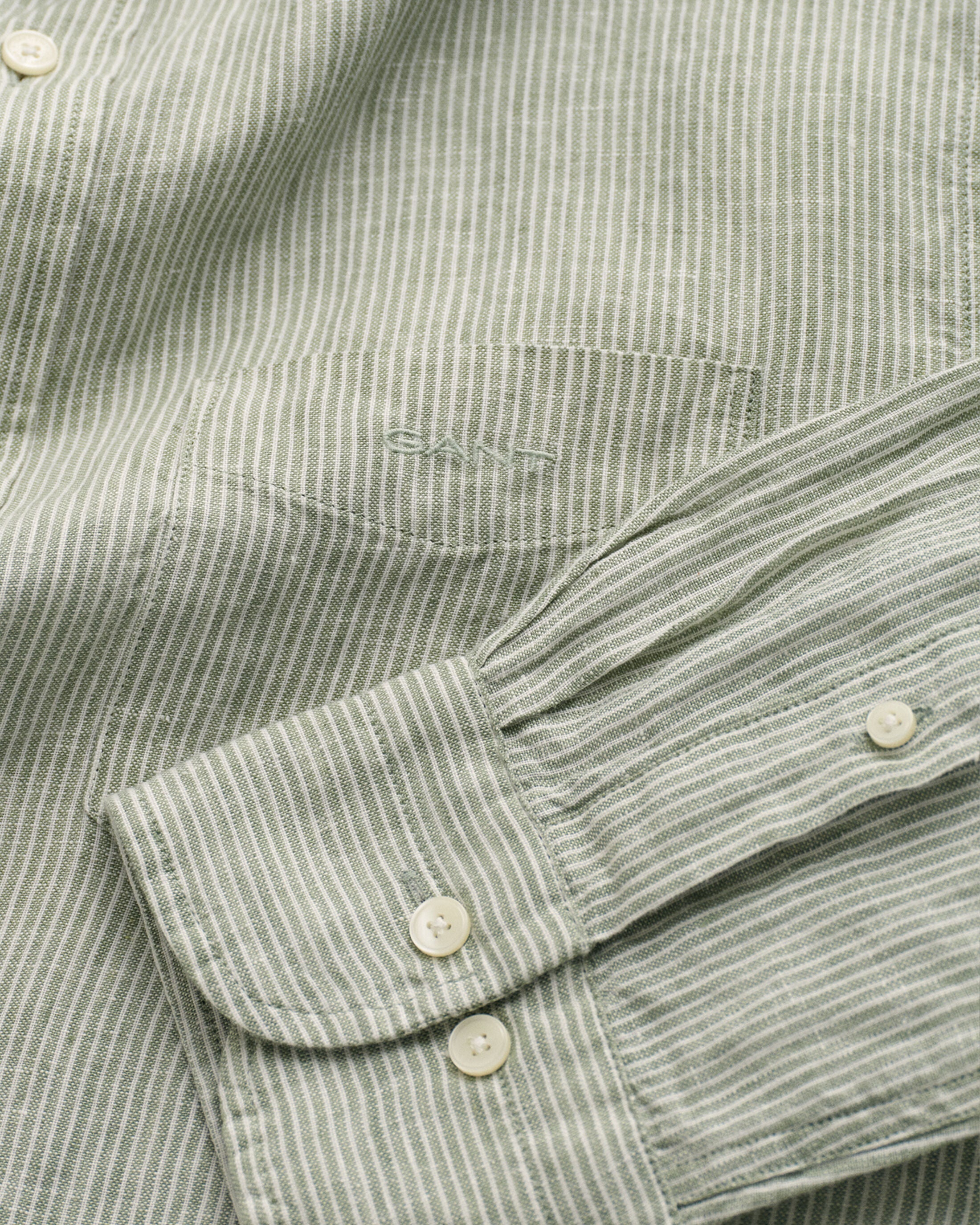 REG LINEN STRIPE SHIRT-KALAMATA GREEN