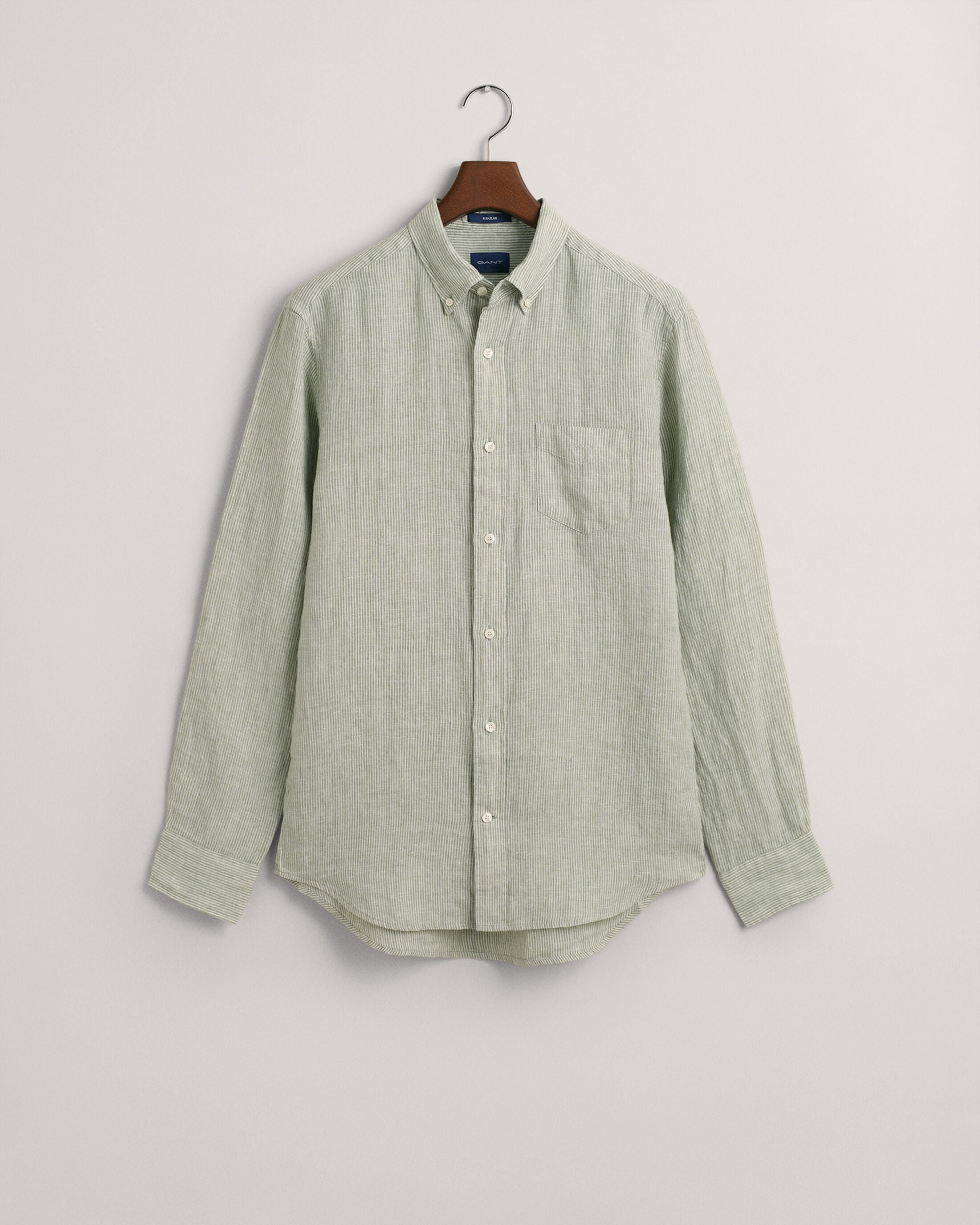 REG LINEN STRIPE SHIRT-KALAMATA GREEN