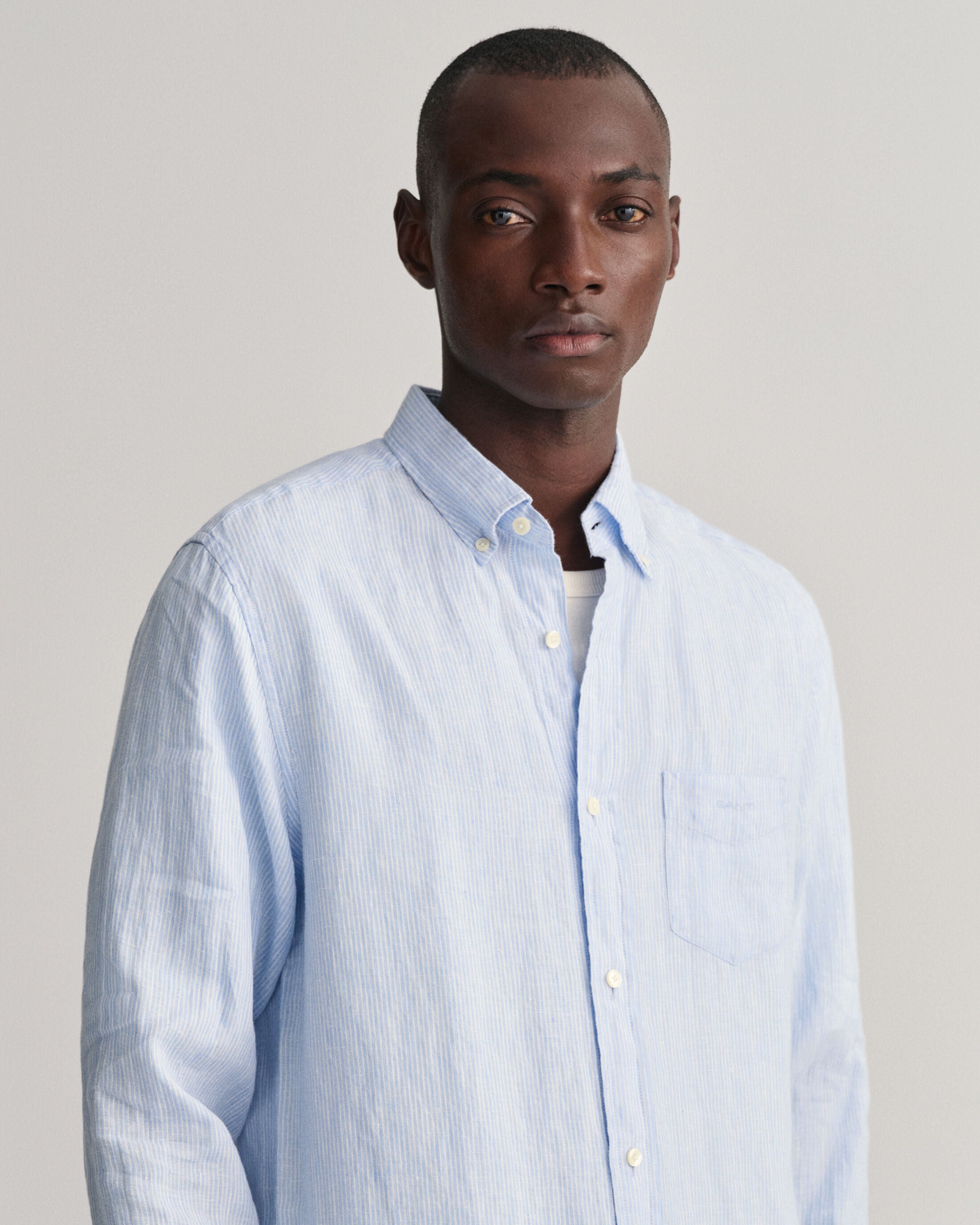 REG LINEN STRIPE SHIRT-CAPRI BLUE