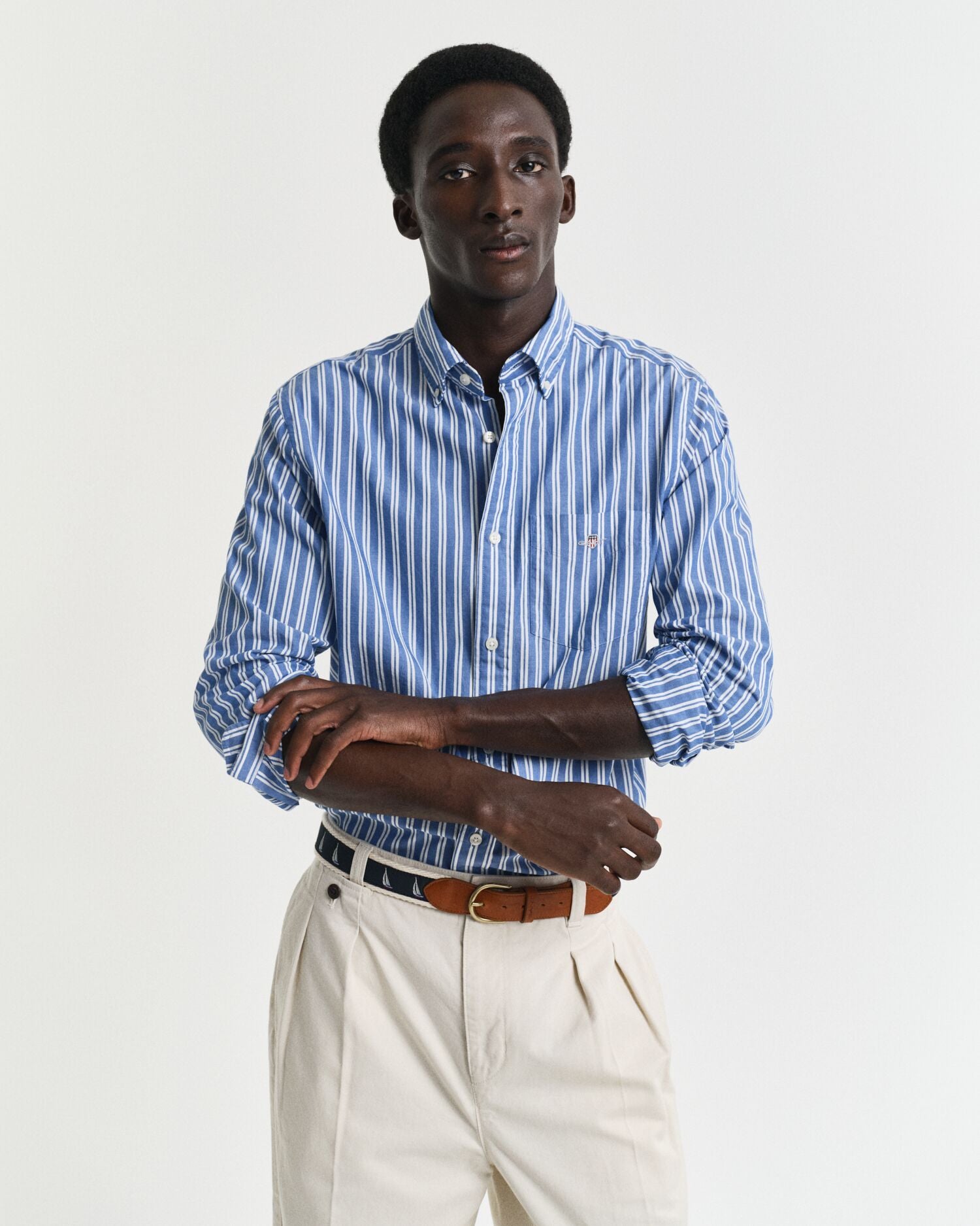 REG CLASSIC POPLIN STRIPE SHIRT-BLUE