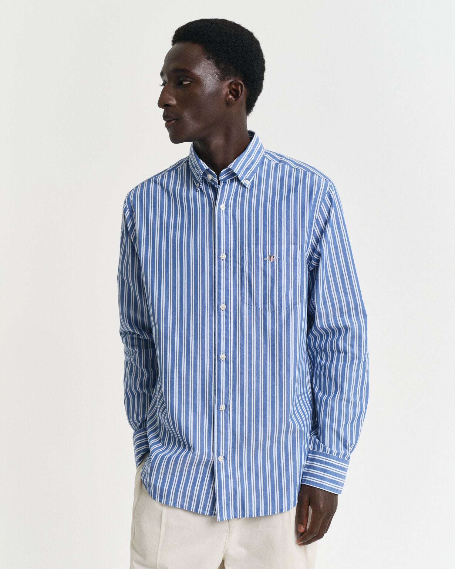 REG CLASSIC POPLIN STRIPE SHIRT-BLUE
