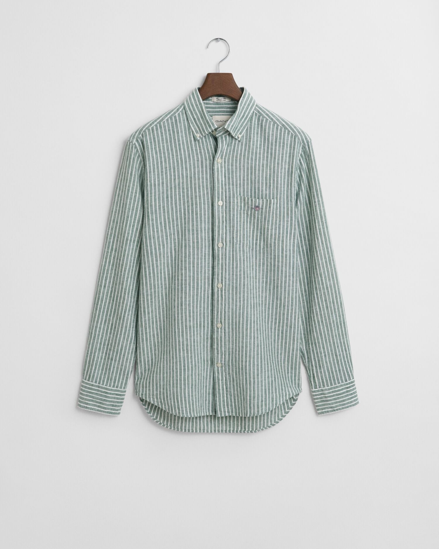 REG COTTON LINEN STRIPE SHIRT-EMERALD