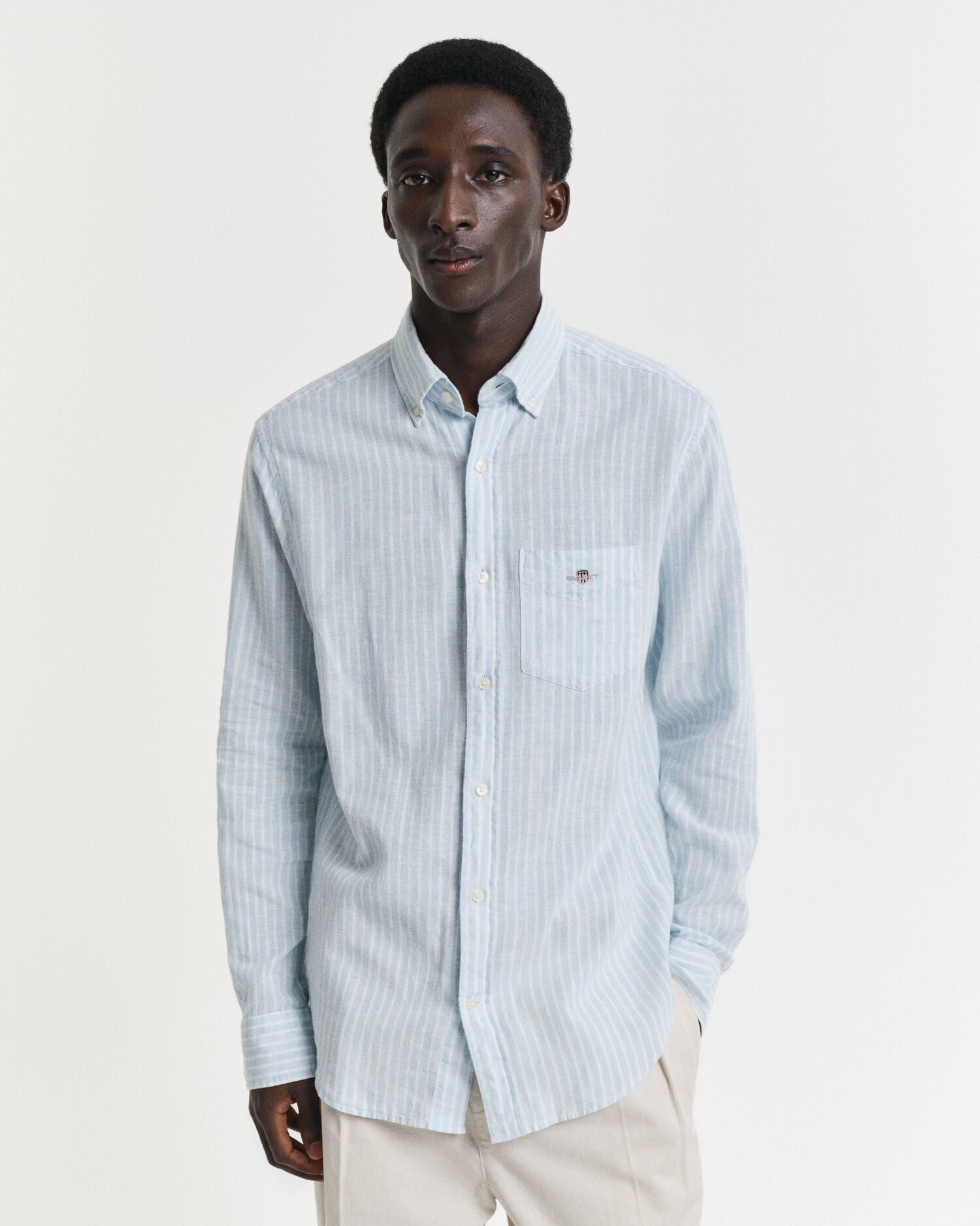 REG COTTON LINEN STRIPE SHIRT-TOY BLUE