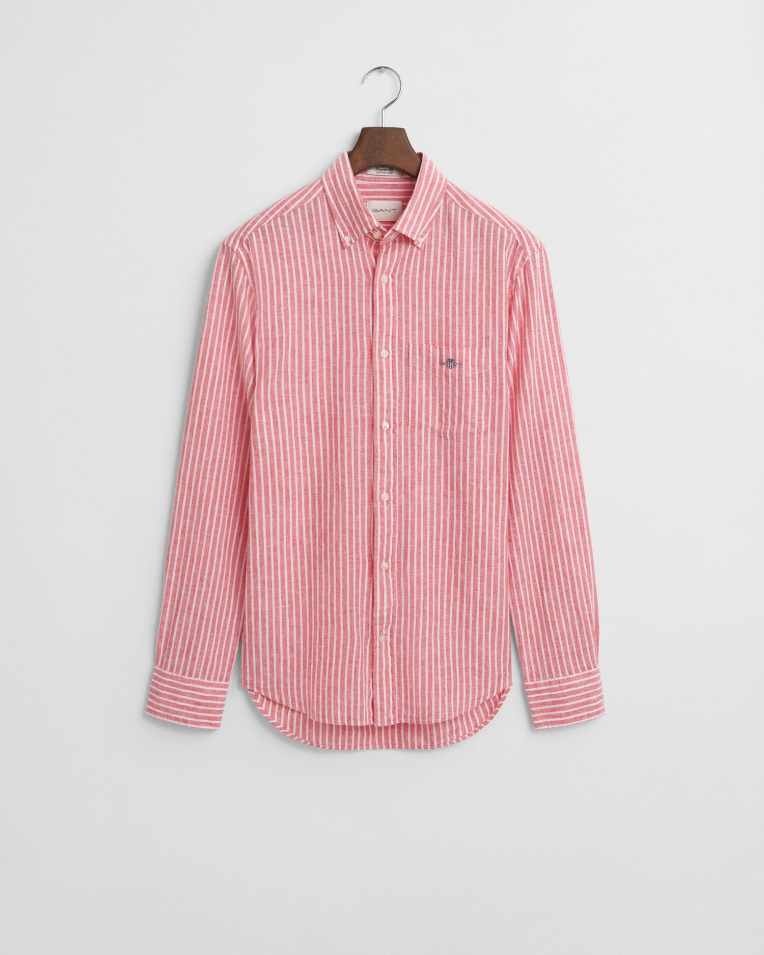REG COTTON LINEN STRIPE SHIRT-STRONG CORAL