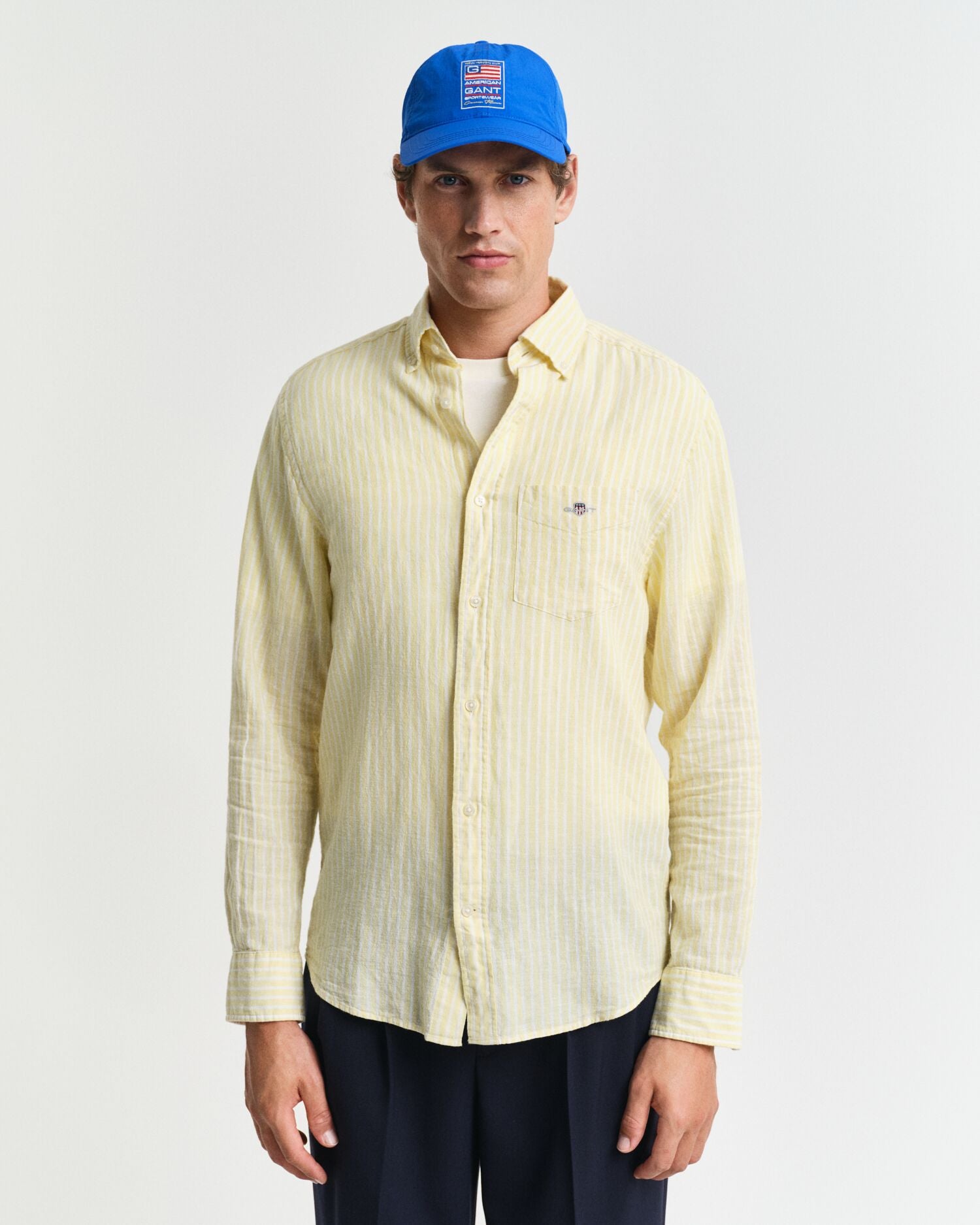 REG COTTON LINEN STRIPE SHIRT-BANANA YELLOW