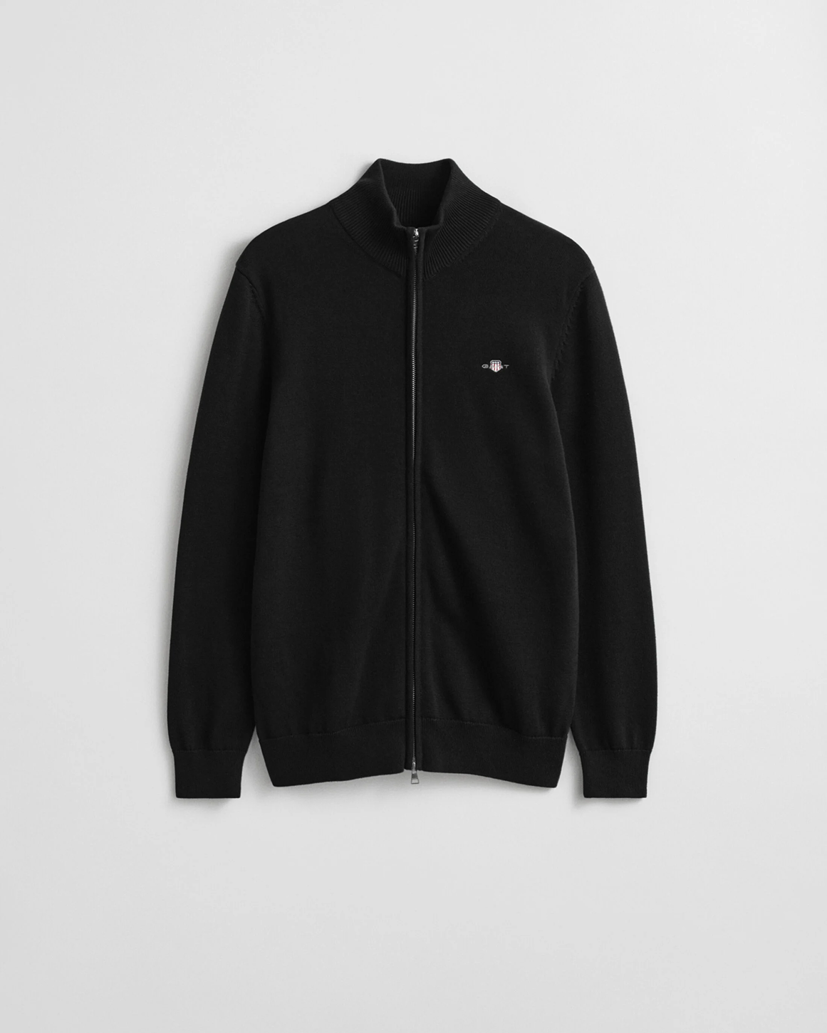 CASUAL COTTON ZIP CARDIGAN-BLACK