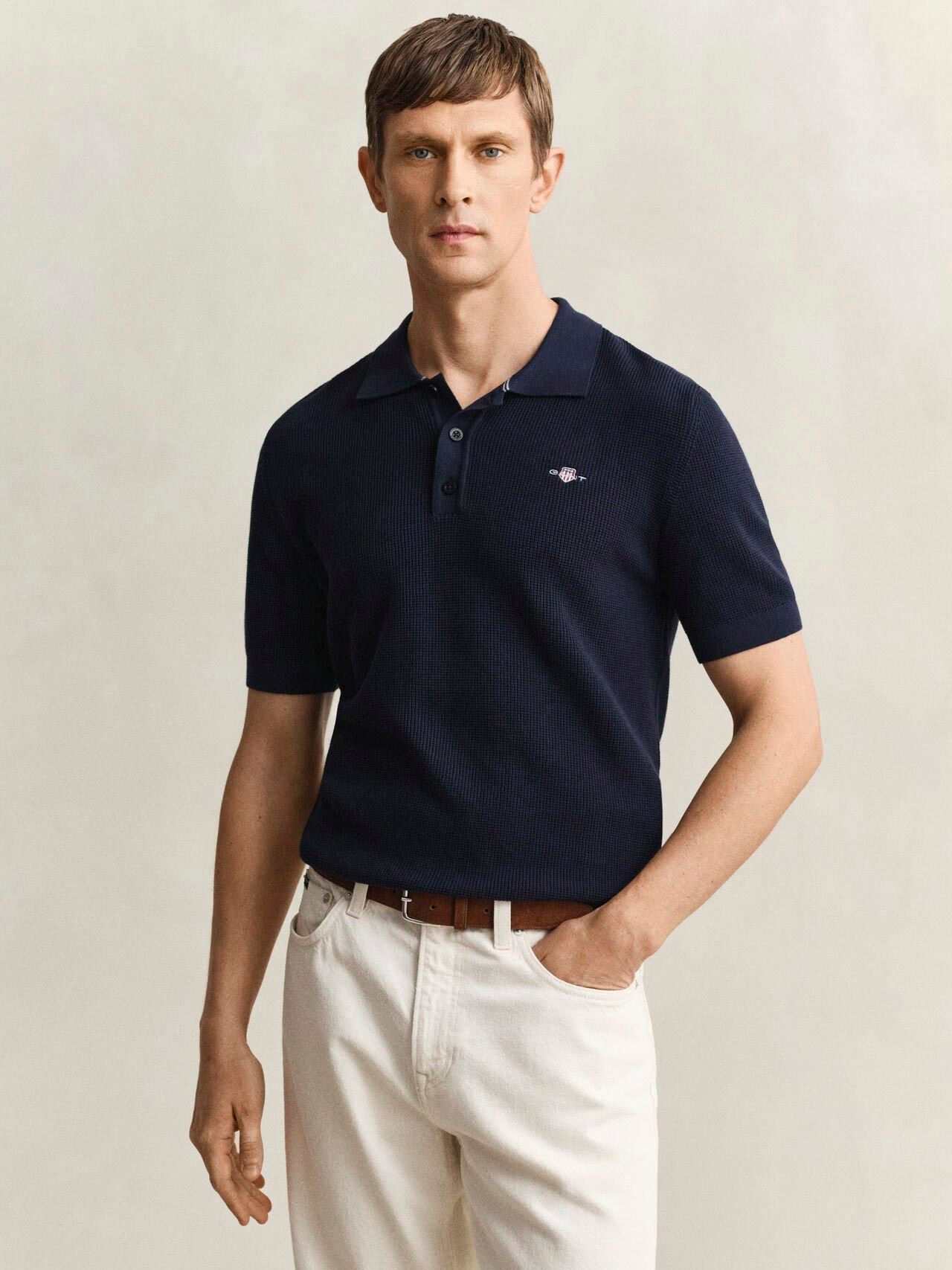 MICRO TEXTURED COTTON SS POLO-EVENING BLUE