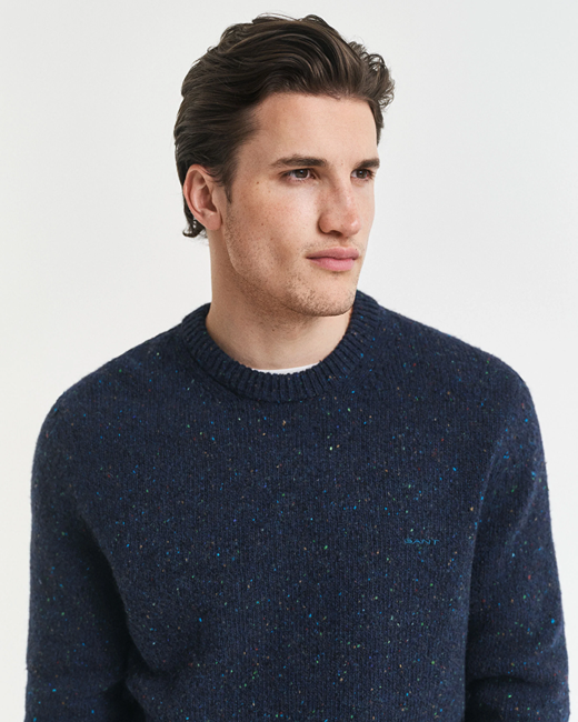 WOOL BLEND NEPS C-NECK-EVENING BLUE