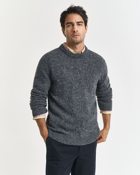 WOOL BLEND NEPS C-NECK-CHARCOAL MELANGE