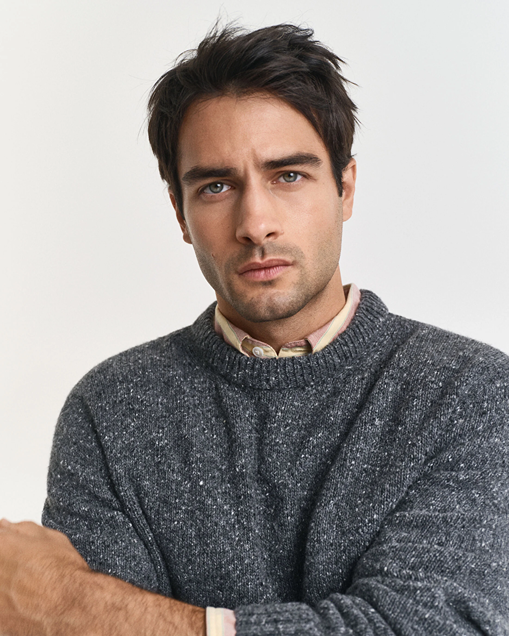 WOOL BLEND NEPS C-NECK-CHARCOAL MELANGE