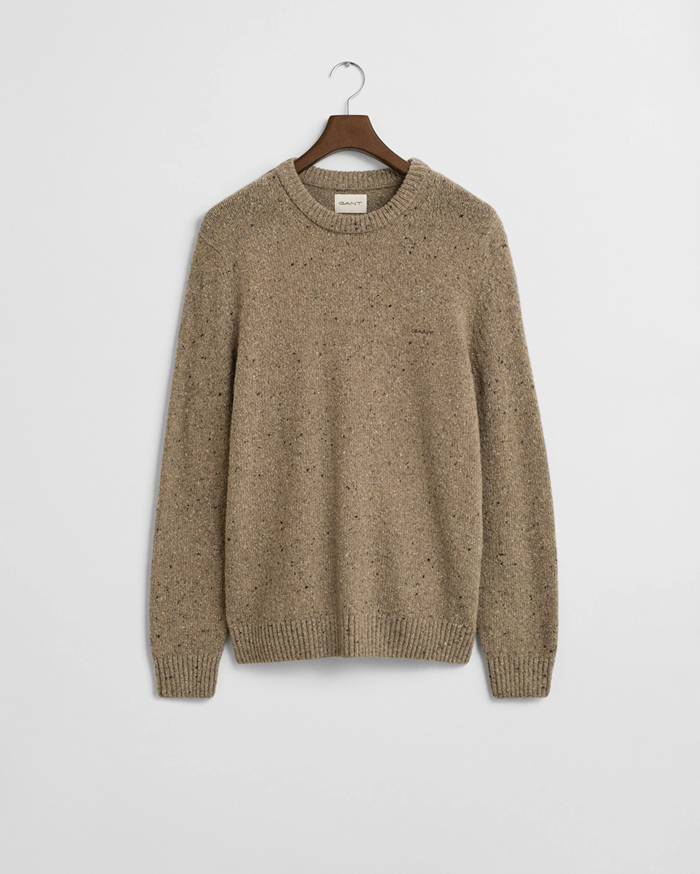 WOOL BLEND NEPS C-NECK-DK SAND MELANGE