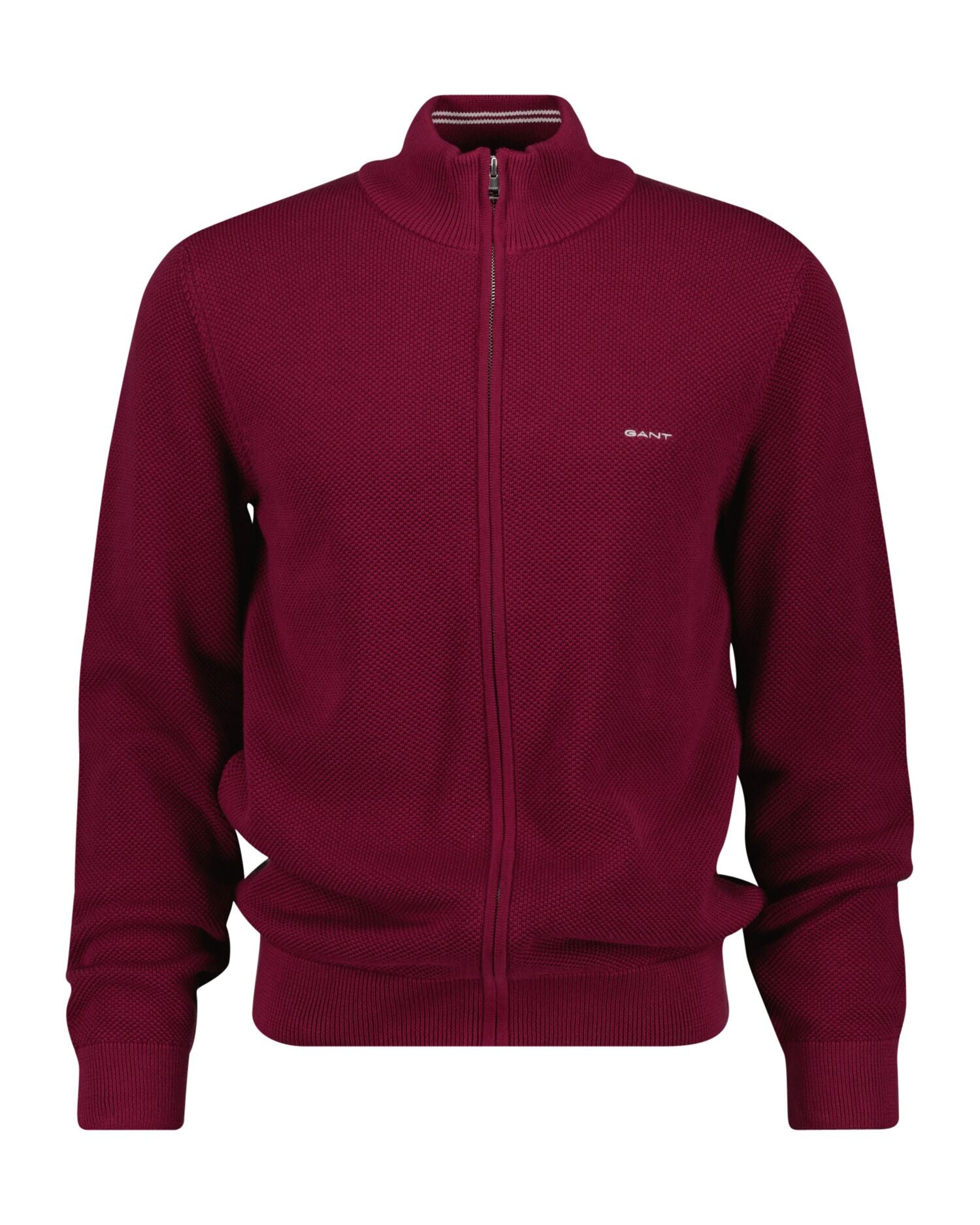 COTTON PIQUE ZIP CARDIGAN-RICH WINE