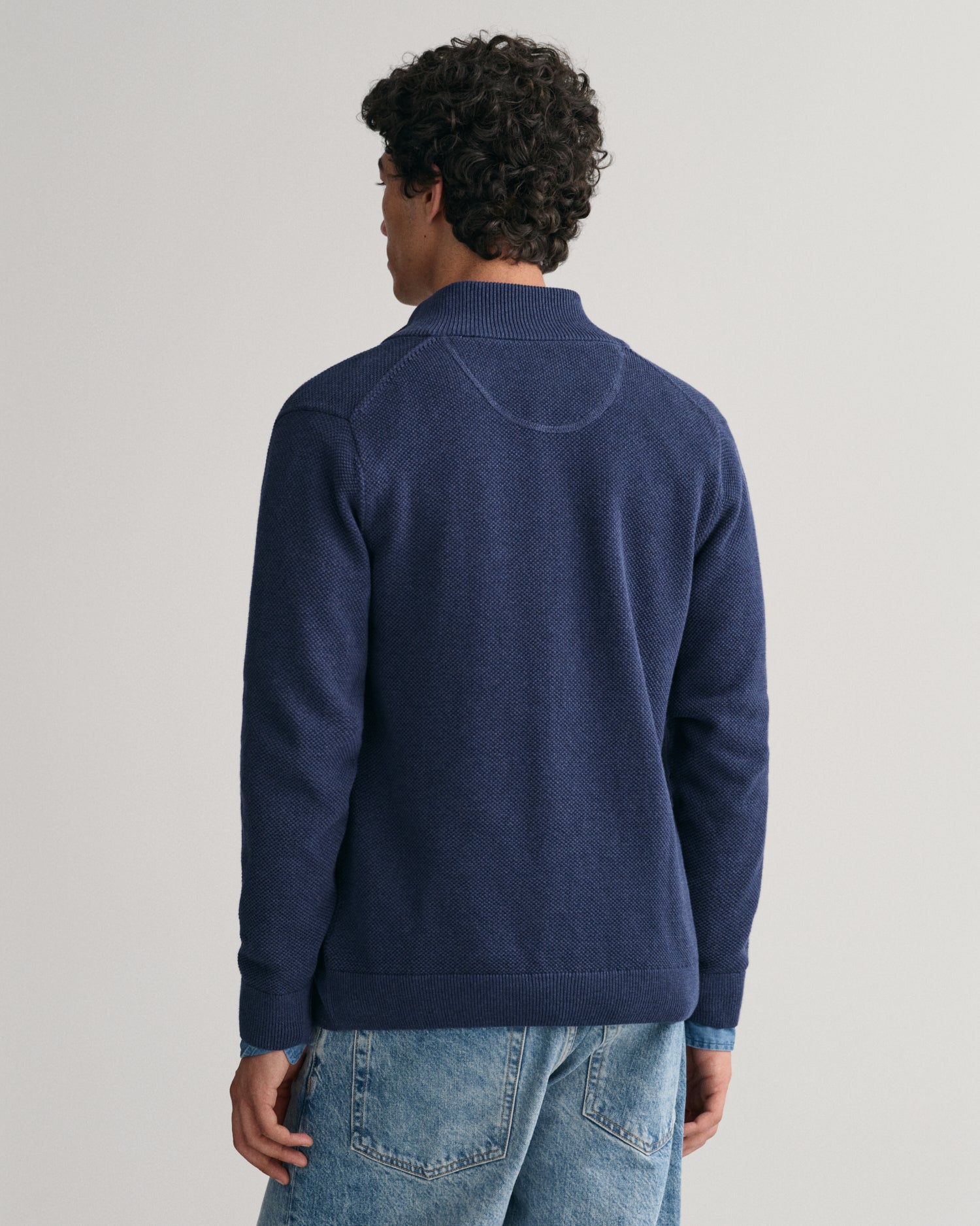 COTTON PIQUE ZIP CARDIGAN-MARINE MELANGE