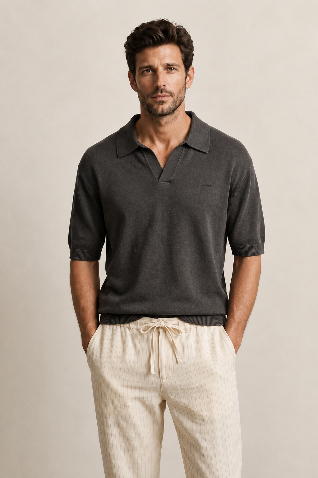 SUNFADED SS POLO-WASHED OUT BLACK