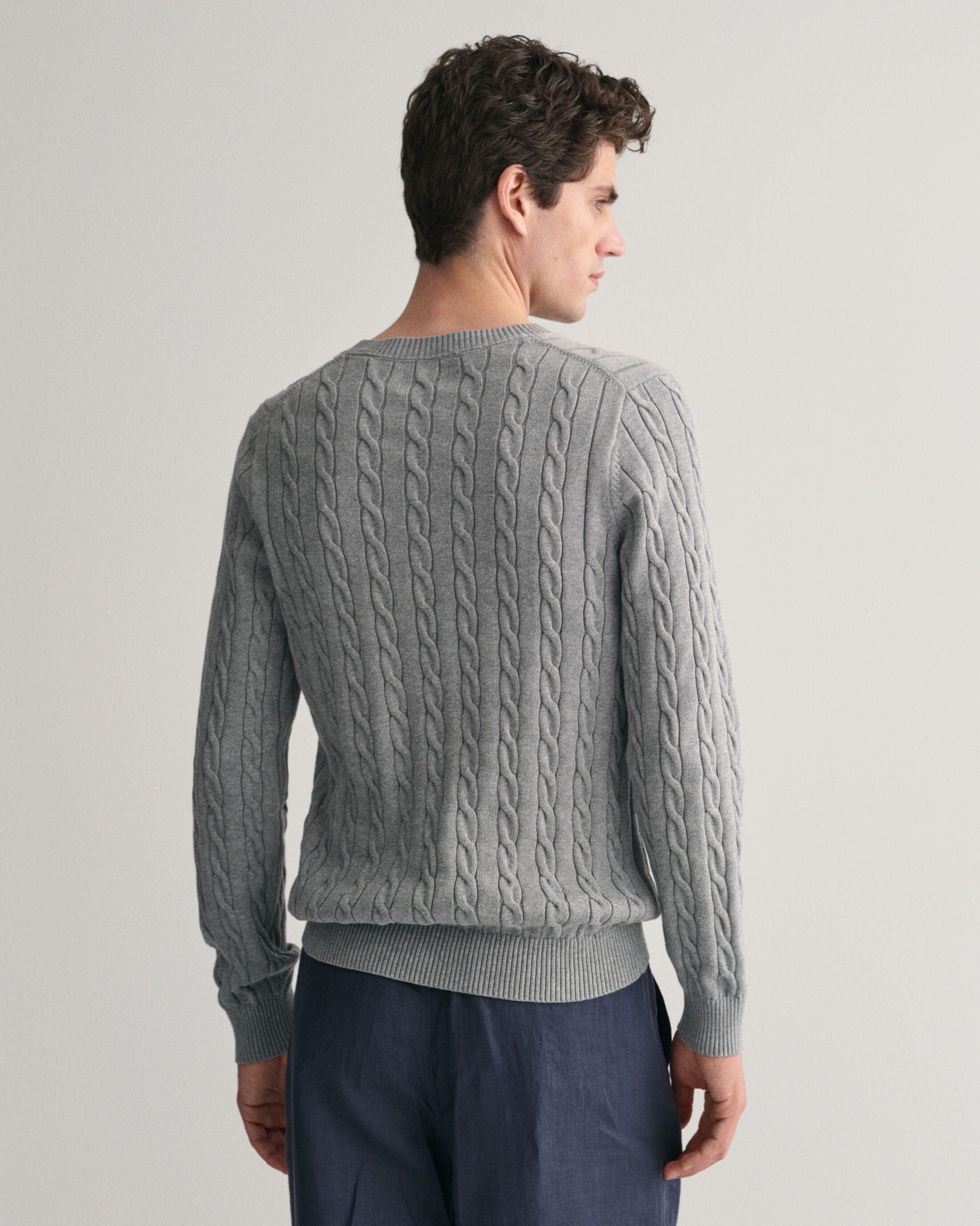 COTTON CABLE C-NECK-GREY MELANGE