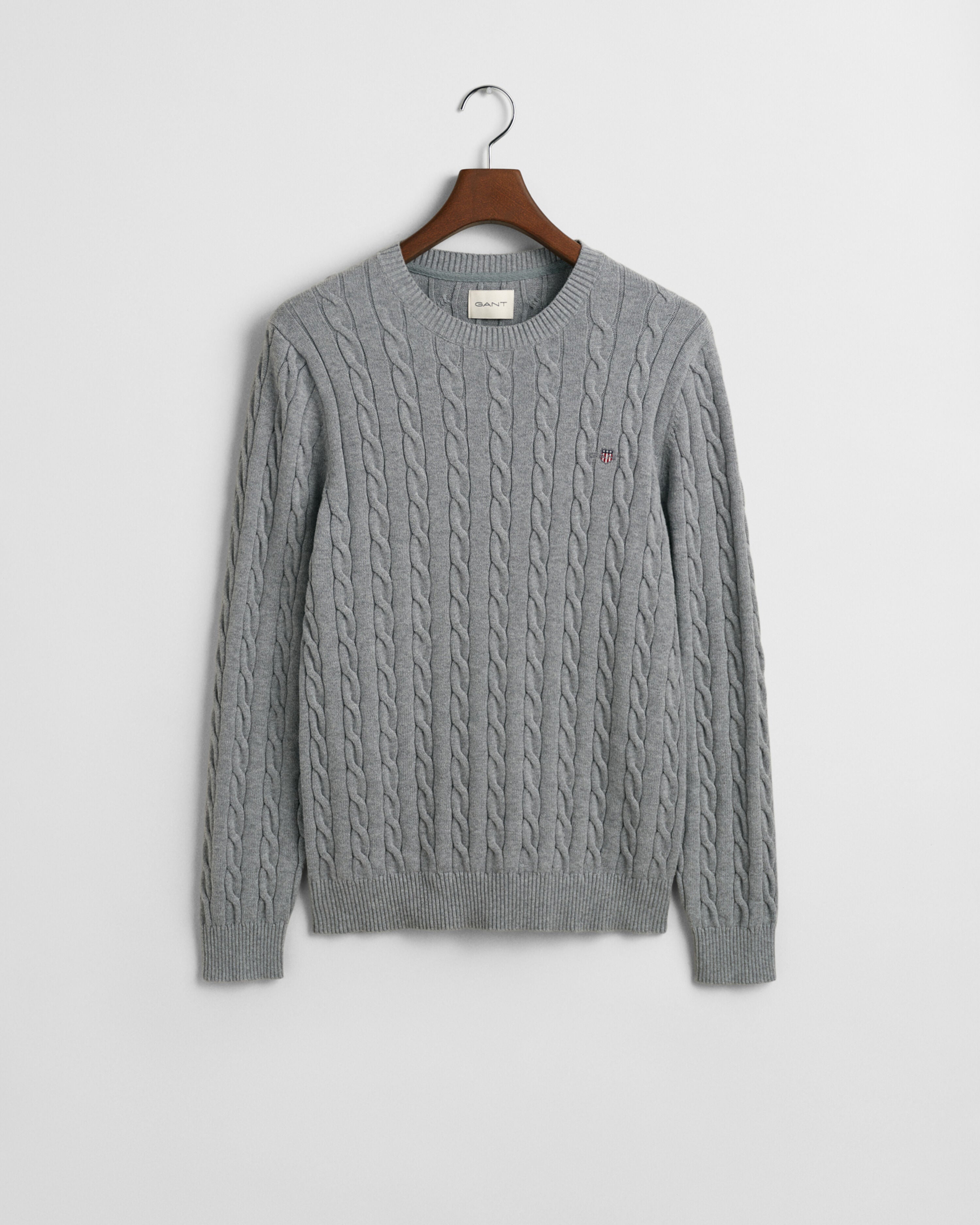 COTTON CABLE C-NECK-GREY MELANGE