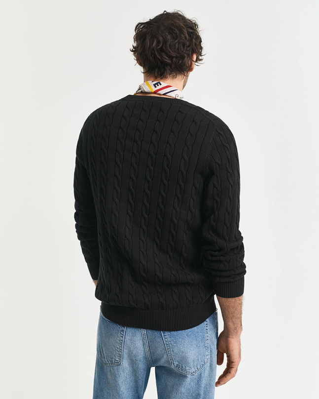 COTTON CABLE C-NECK-BLACK