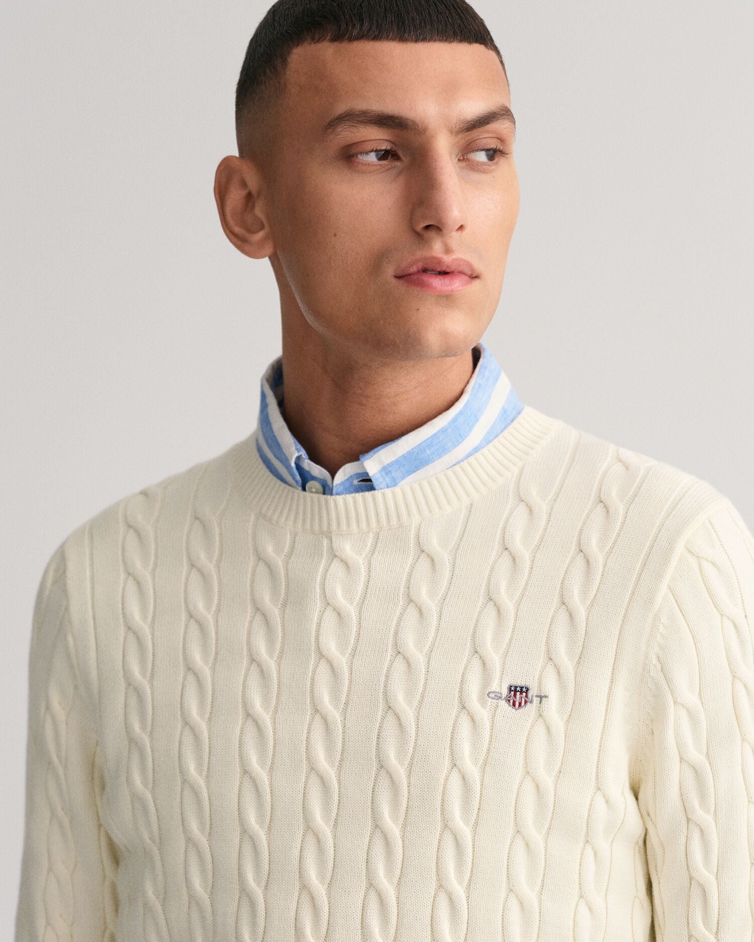 COTTON CABLE C-NECK-CREAM