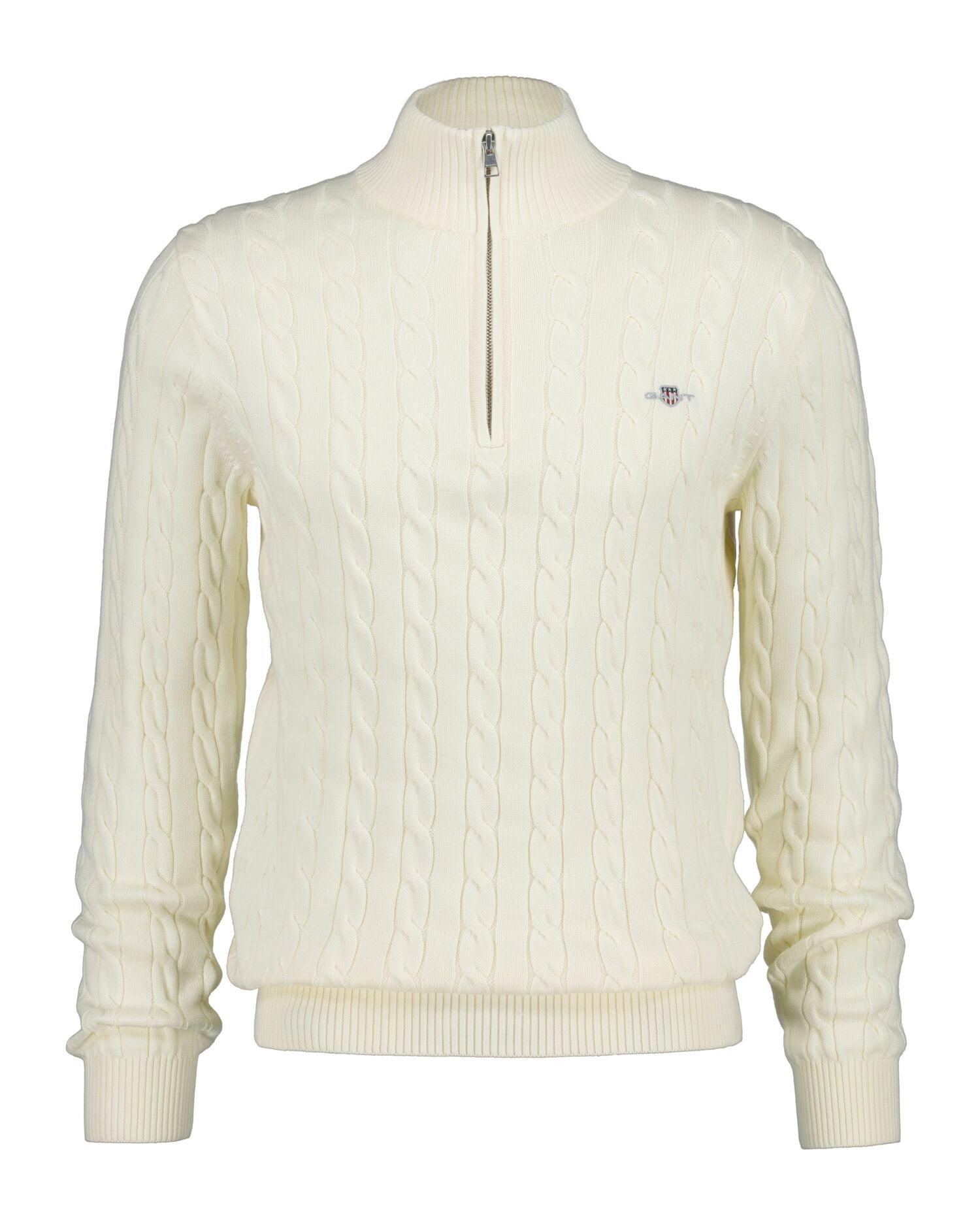 COTTON CABLE  HALF ZIP-CREAM