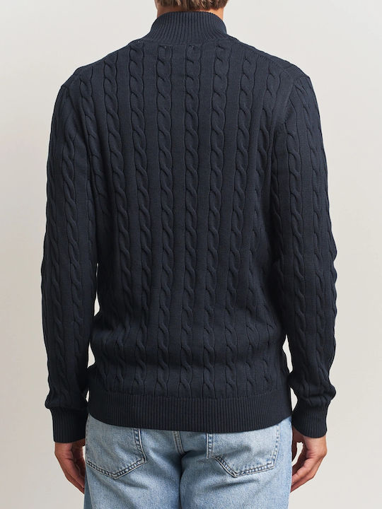 COTTON CABLE ZIPPED CARDIGAN-EVENING BLUE