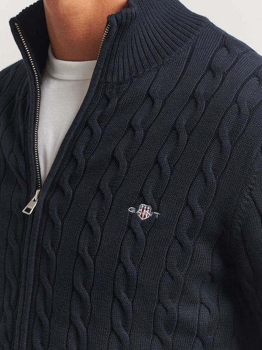 COTTON CABLE ZIPPED CARDIGAN-EVENING BLUE