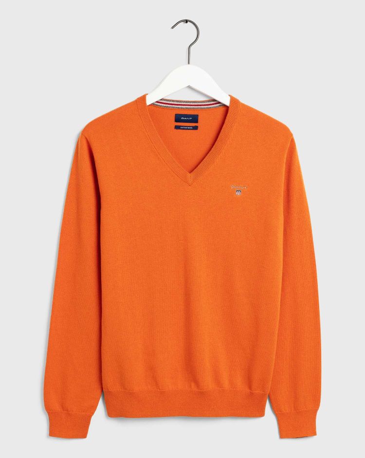 COTTON WOOL V-NECK SWEATER-ORANGE MELANGE