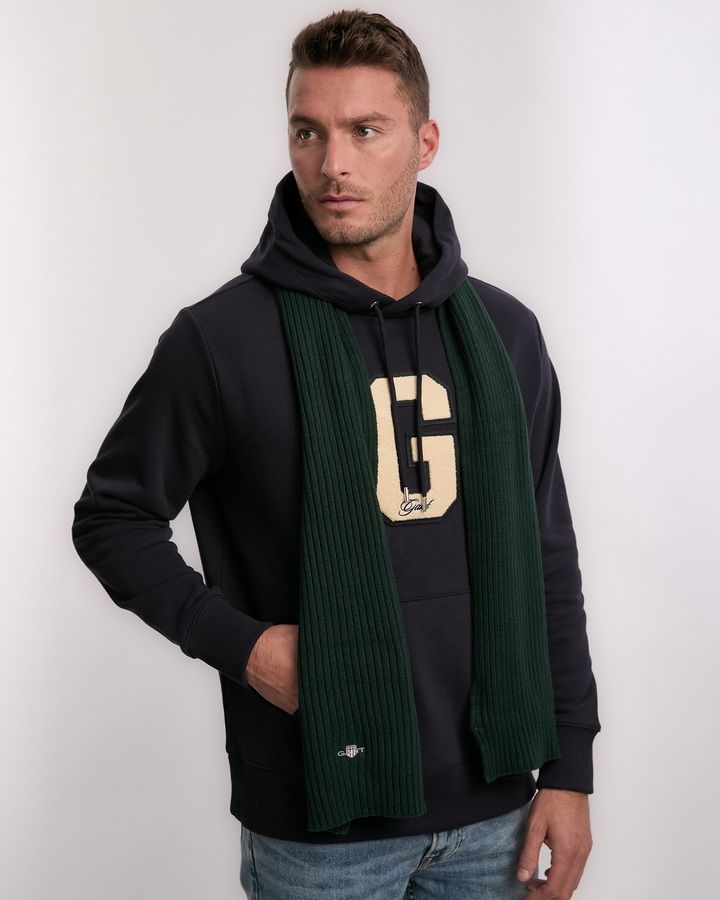 COTTON BLEND LOGO SCARF-TARTAN GREEN