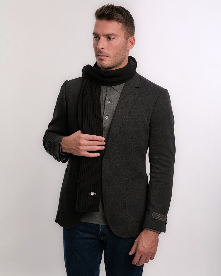 COTTON BLEND LOGO SCARF-BLACK