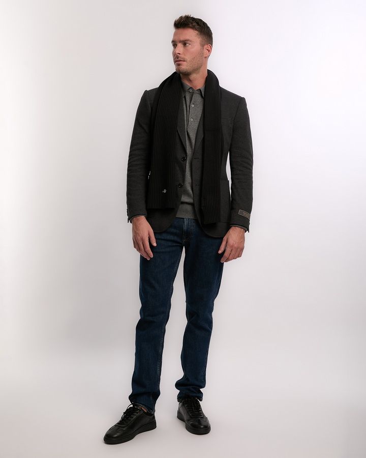 COTTON BLEND LOGO SCARF-BLACK