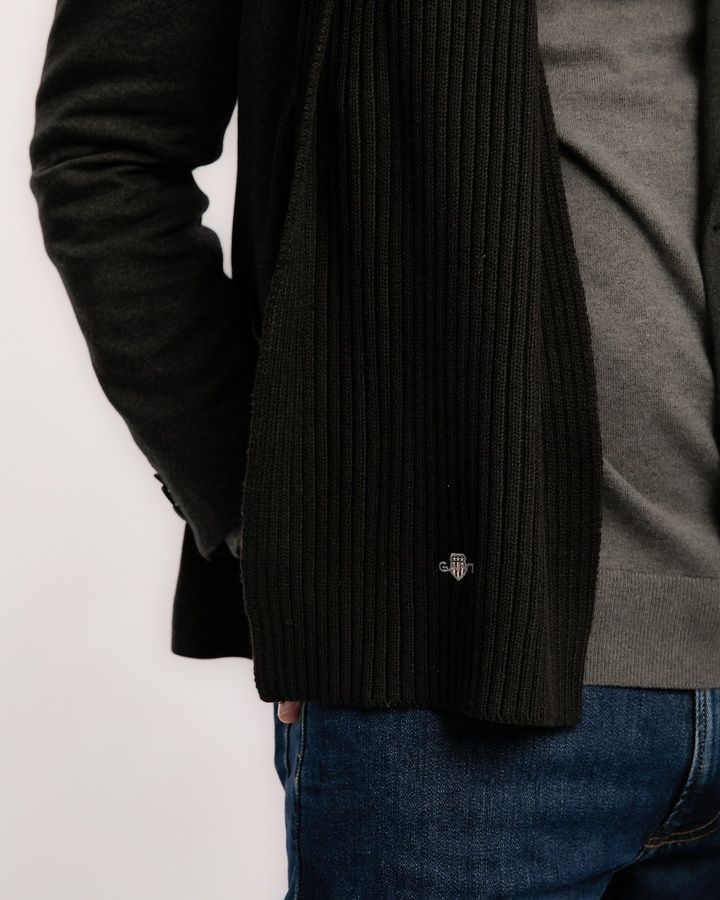 COTTON BLEND LOGO SCARF-BLACK