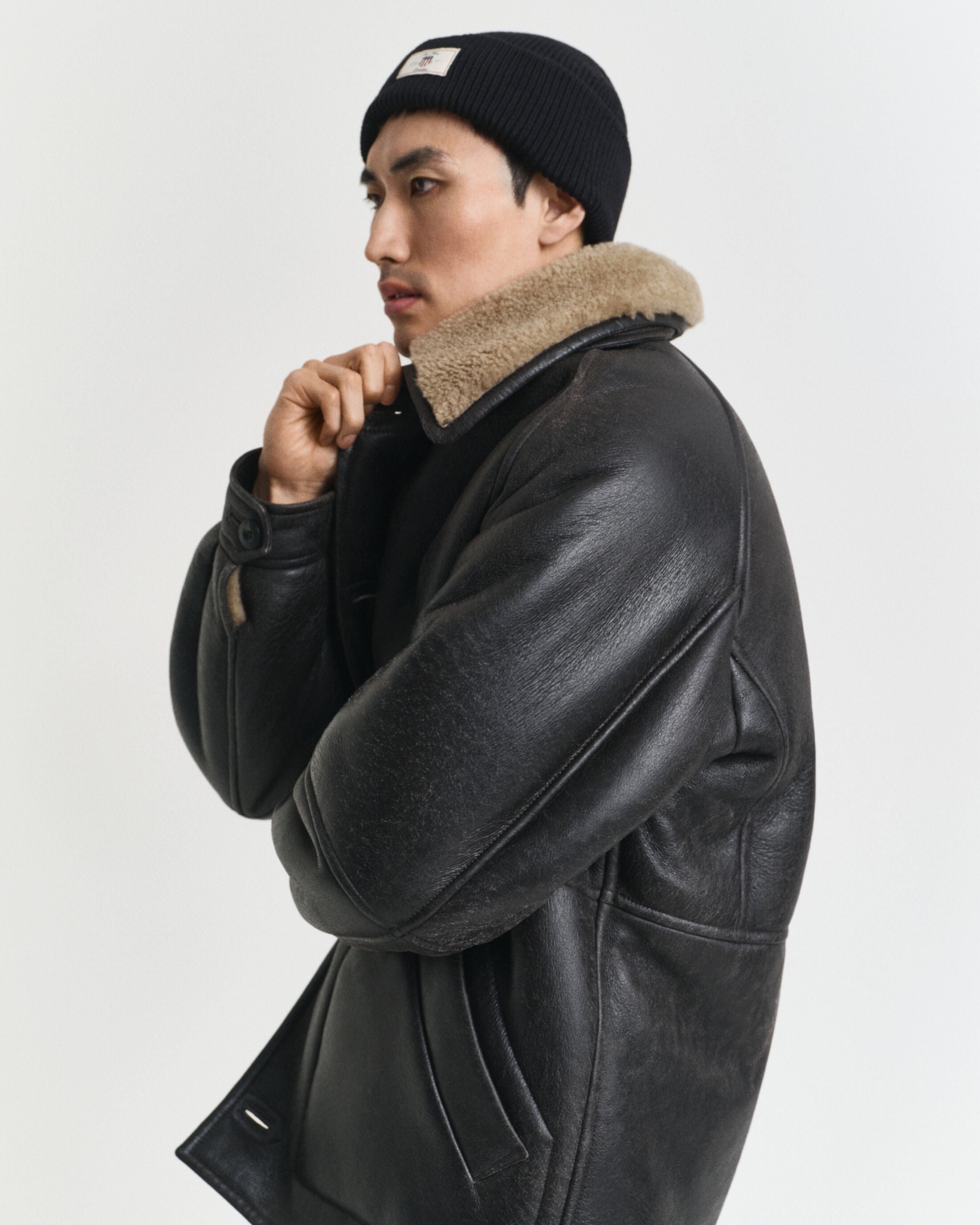 COTTON BLEND RIBBED BEANIE-BLACK