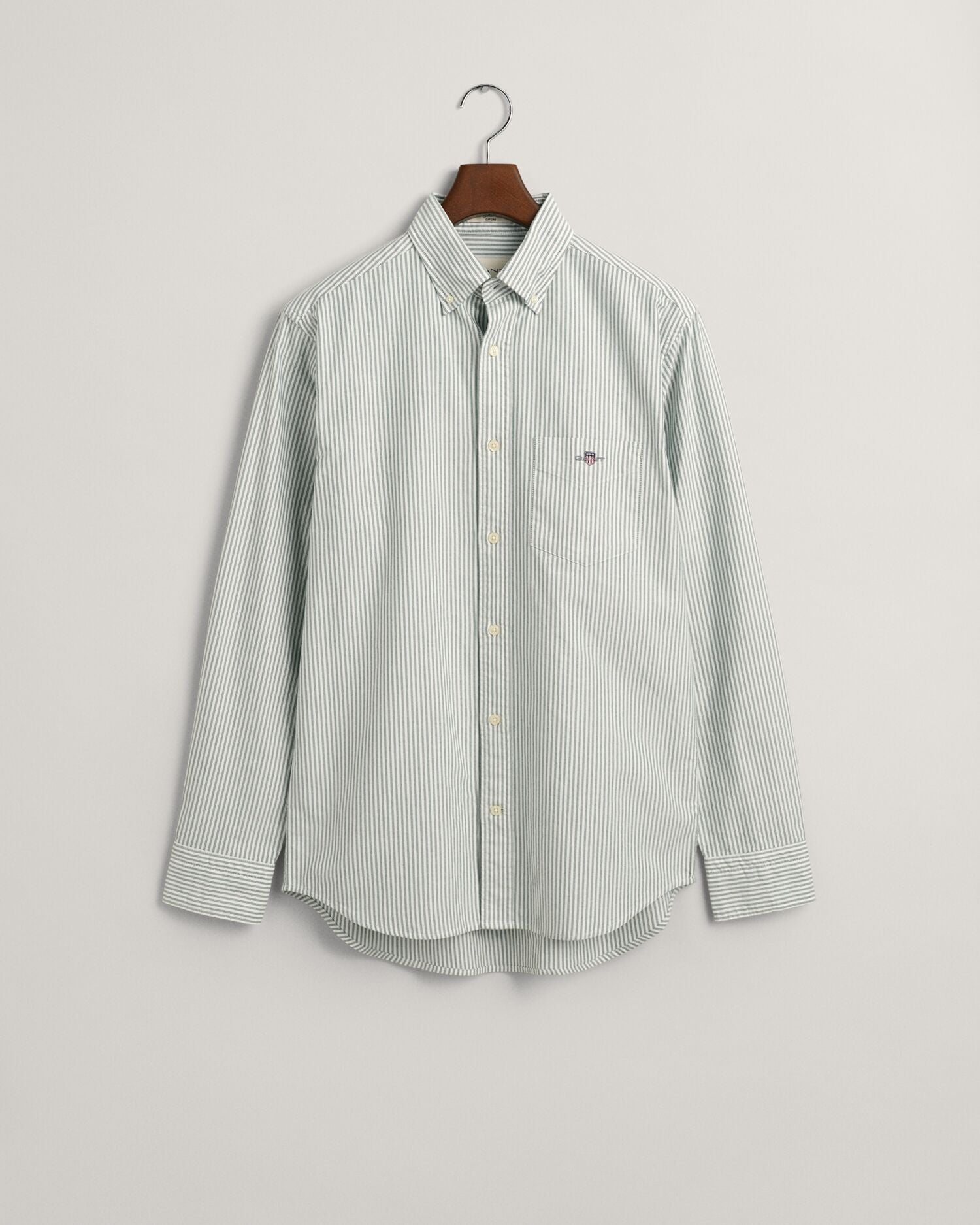 REG OXFORD BANKER STRIPE SHIRT- FOREST GREEN