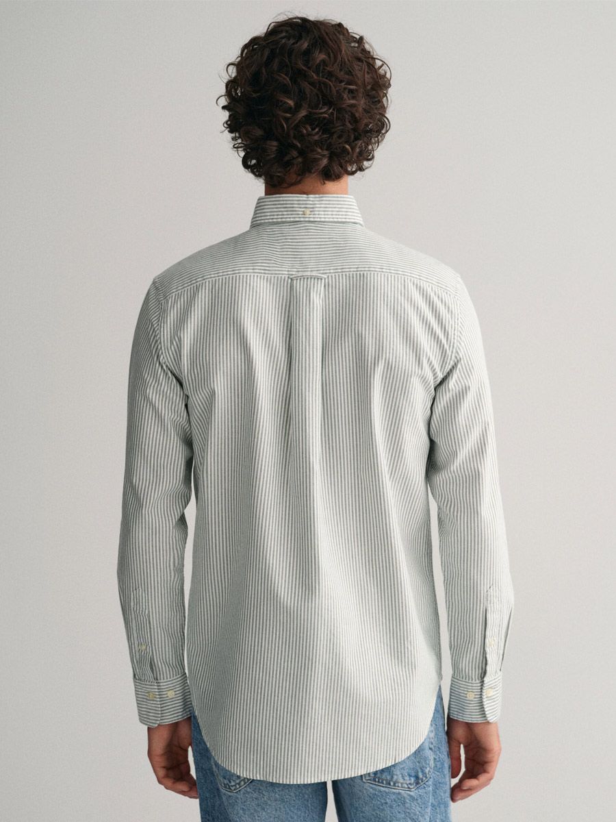 REG OXFORD BANKER STRIPE SHIRT- FOREST GREEN